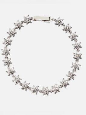 Aqua Silver Flower Tennis Bracelet